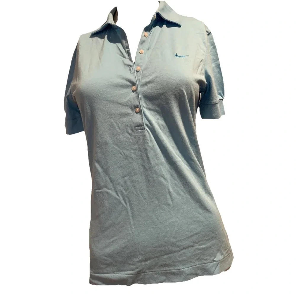 Nike Golf Fit Dry Blue Short Sleeve Collar Button V-Neck Top Medium